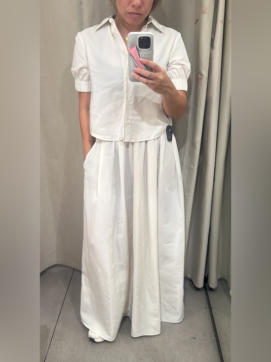 Zara Dresses & Skirts - ZARA Poplin Two-Piece Set - Cropped Puff Sleeve Shirt & Maxi Skirt - Ivory/White